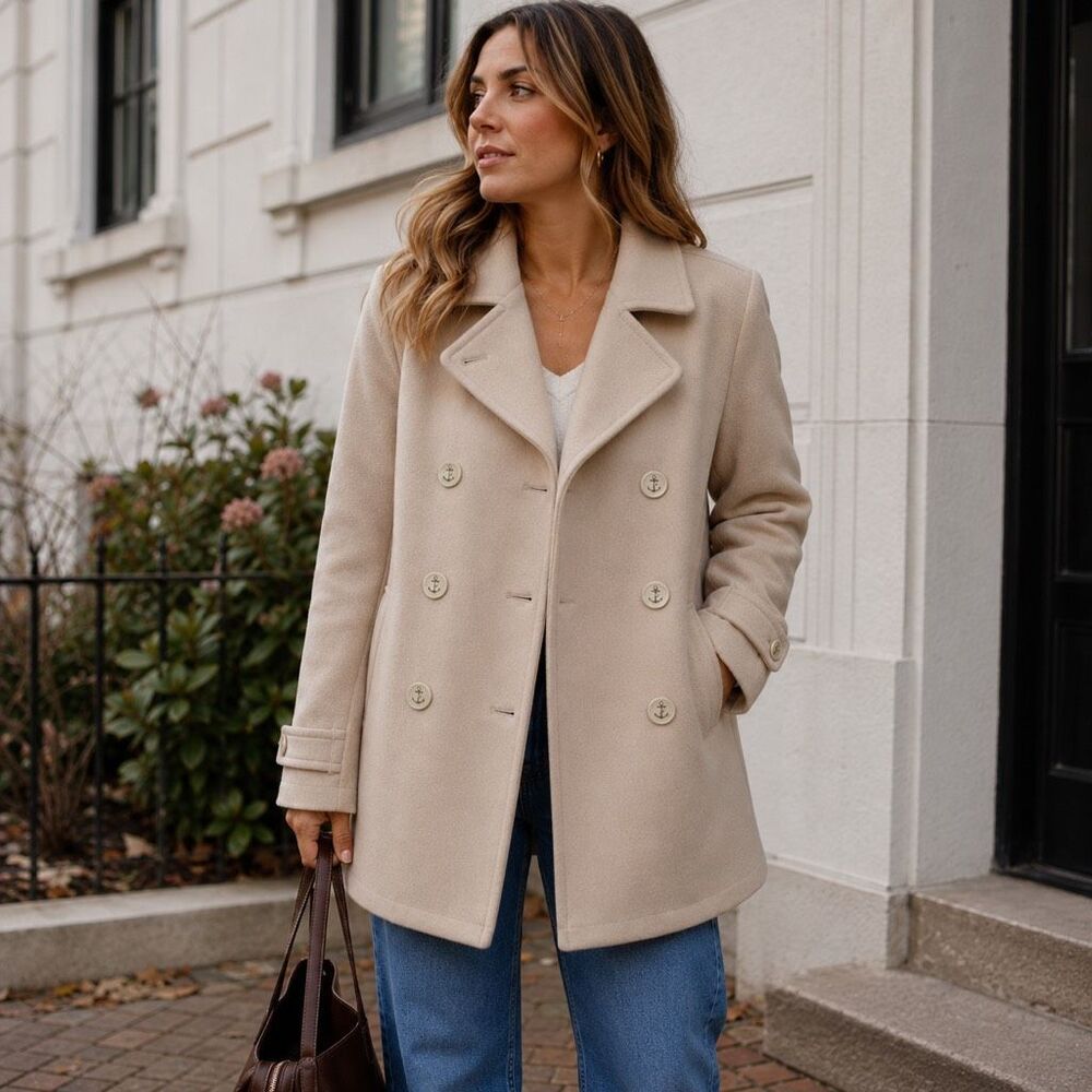 L.L. Bean Women's Tan Thinsulate Classic Lambswool Peacoat Jacket Size 2X